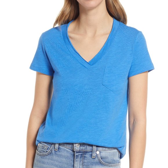 Caslon | Short Sleeve V-Neck T-shirt | Blue Palace | Size M - Picture 1 of 7